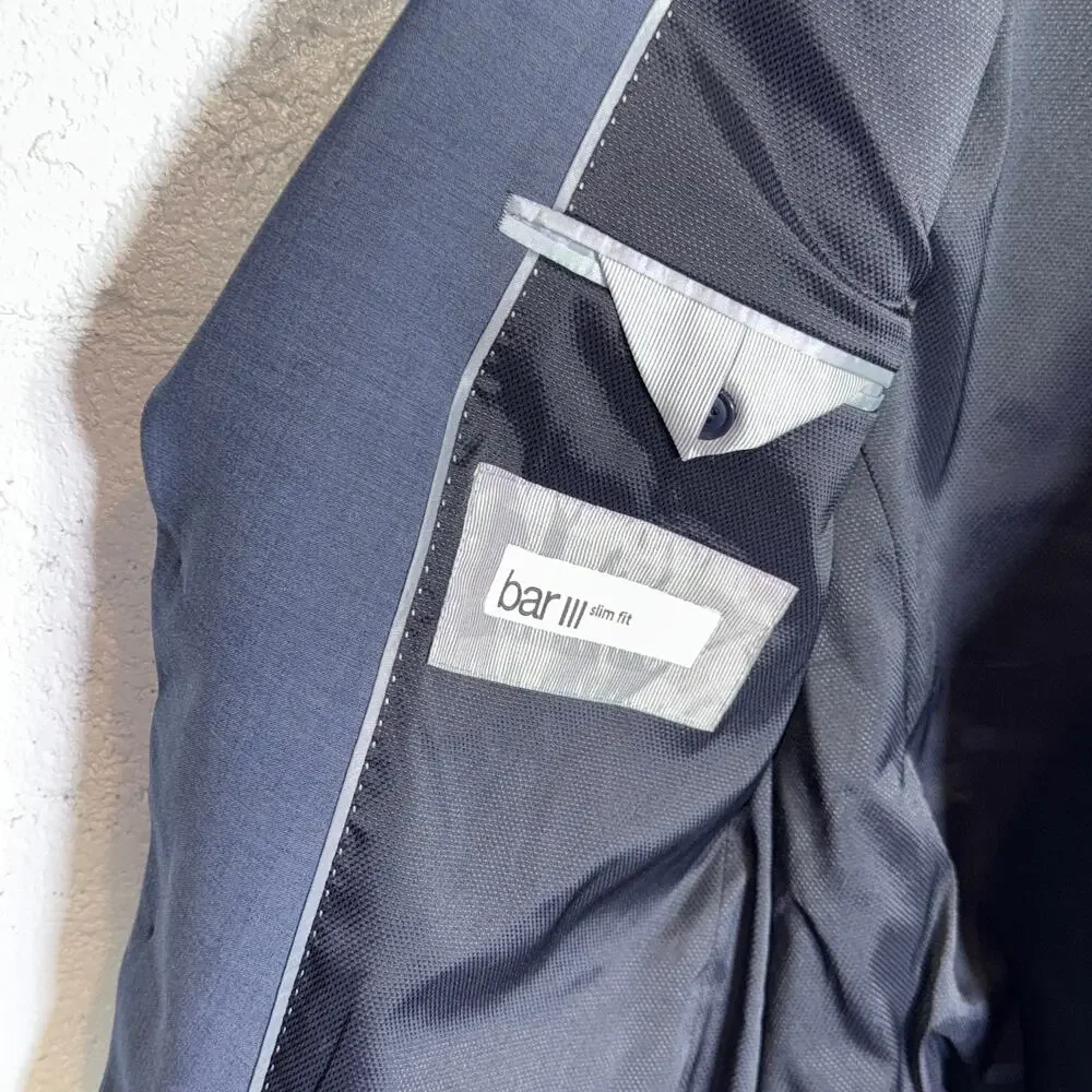Bar III Men's Slim-Fit Wool-Blend Solid Suit Jacket, blue 44L $425